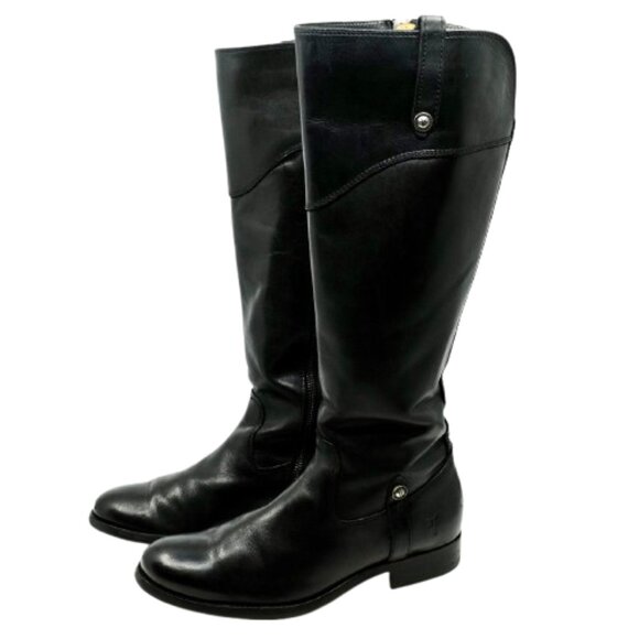 FRYE~Melissa Button Riding Boots~WOMENS BLACK LEATHER  Sz 7.5 - Picture 2 of 8